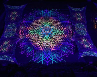 MERKABA 3 layers mesh prints + MERKABA satin print, Blacklight Spiritual Tapestry fractal