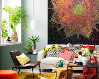 Buddha UV Psychedelic Lycra Backdrop, Yoga Meditation, Psychedelic tapestry, Fluorescent shamanic digital art