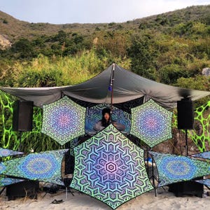 UV Psychedelic DJ Stage Set – Canopy & Lycra Print Backdrop