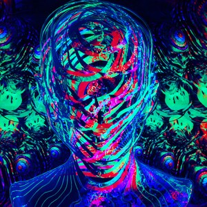 Psychedelische achtergrond Voronoy breuk zwart licht trippy tapijt gloed UV partij decor muur opknoping fractal kunst meditatie shivaomart afbeelding 4
