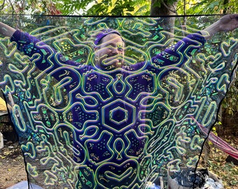 1 Layer Mesh Print 3D Installation, Blacklight Spiritual Tapestry fractal art Fabric Poster Aesthetic