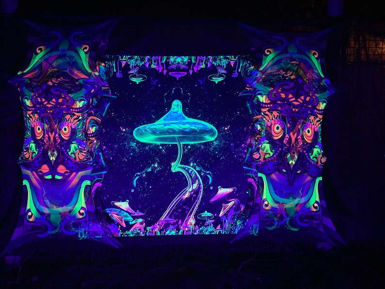 Blacklight Spiritual Tapestry, dark cotagecore