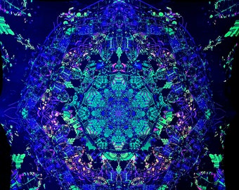 Trippy Psychedelic Art Tapestry - Meditation Room Decor and Psy Rave Backdrop, Sacred Space Mandala Green Flower