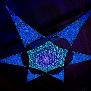 Psychedelic UV-Reactive Festival Canopy sizes S,M,L – Ceiling Decoration Design &quot;Lightcube&quot;