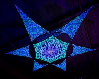 Psychedelic UV-Reactive Festival Canopy sizes S,M,L – Ceiling Decoration Design &quot;Lightcube&quot;