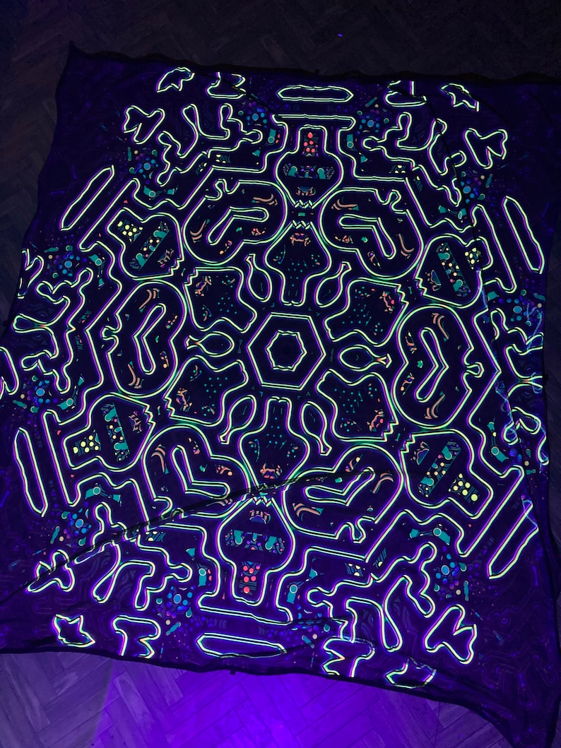 1 Layer Mesh Print 3D Installation, Blacklight Spiritual Tapestry fractal art Fabric Poster Aesthetic image 3