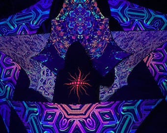 Tapiz Dark Crystal para escenario de DJ, arte fractal reactivo a la luz ultravioleta, telón de fondo para festivales
