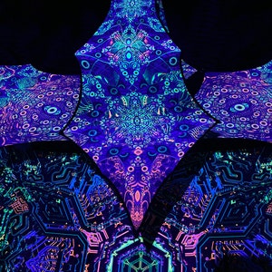 UV-reactieve psychedelische decoratie decorontwerp Sacral Portal psychedelische luifel 12 bloemblaadjes set met satijnen print afbeelding 3