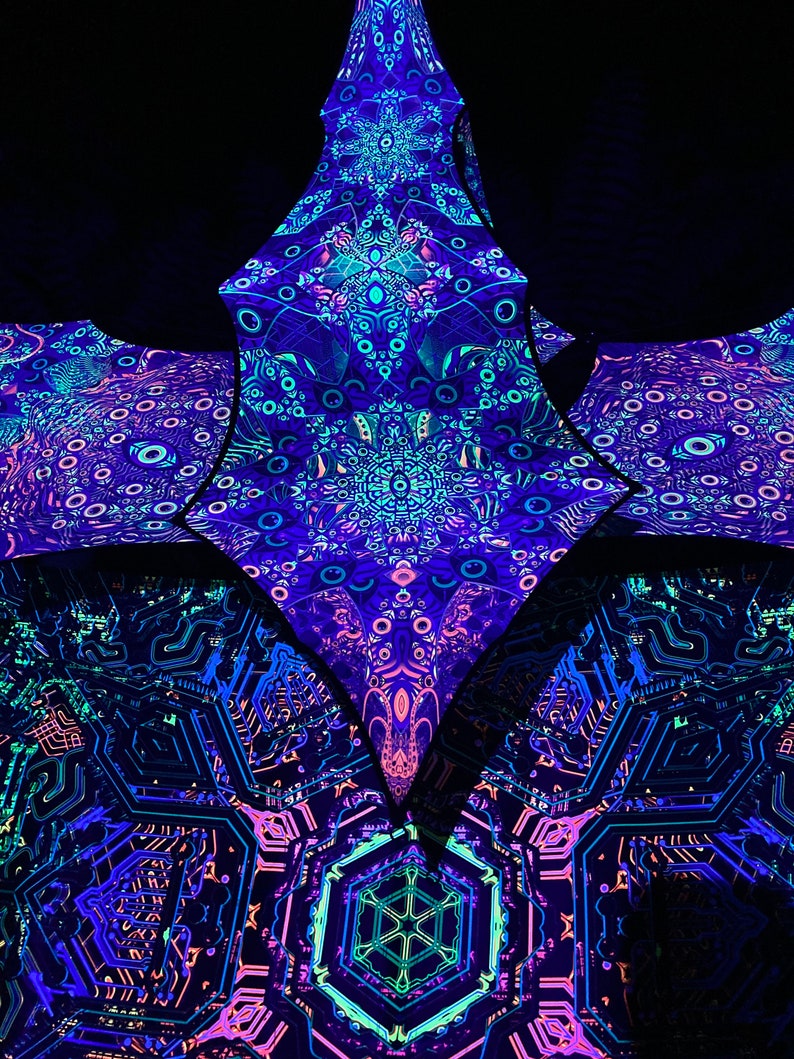 UV-Reactive Psychedelic Decoration Stage Design Sacral Portal Psychedelic Canopy 12 petals set with satin print image 3