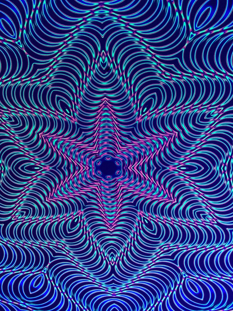 Spiritual lycra tapestry, optical illusion, uv backdrop, forest spirit tapestry, esoteric visionary, art neon light, synth trippy art image 7