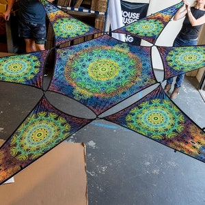 Festival Ceiling Decoration, Psychedelic UV-Reactive Canopy sizes S,M,L – 6 petals set Design &quot;Microchip Meditate&quot;