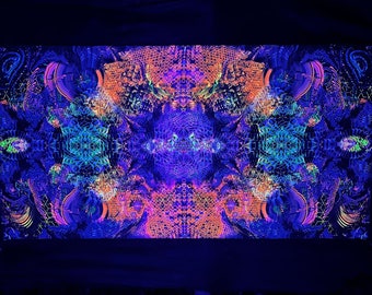 UV-Reactive backdrop - Trippy Mandala - Fluorescent Tapestry Visionary psychedelic Art blacklight Psy trance party Sacred Geometry