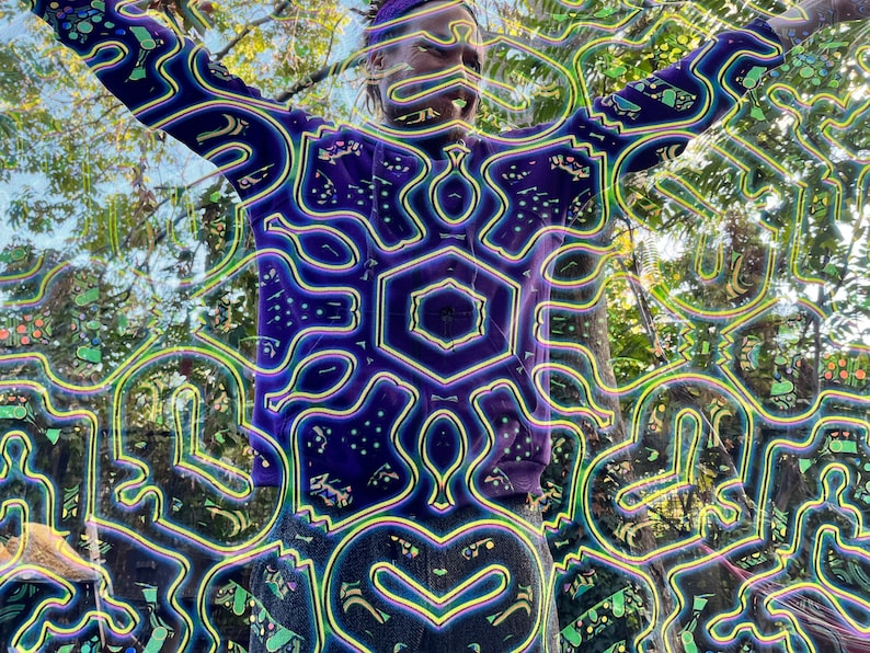 1 Layer Mesh Print 3D Installation, Blacklight Spiritual Tapestry fractal art Fabric Poster Aesthetic image 2
