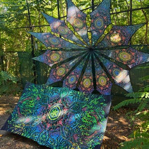 S, M, L, Ceiling Decoration, Festival Dj Stage 12/6 petals set with Satin print, Sacral geometry UV-Reactive Psychedelic Artwork