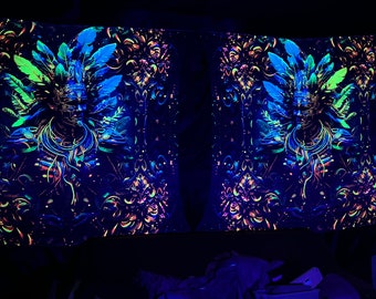Two Art Print on lycra Dark Shaman  - Psychedelic Canvas UV Spiritual Gift Sacred Geometry Trance Visionary Art, Neon Trippy Art Poster