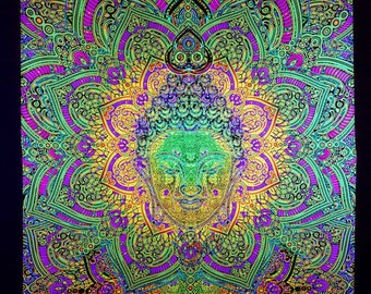 UV Fluorescent psychedelic blacklight backdrop "Buddha (Orange Pink)" FestivalArt, Party Deco, Home Deco, Stage Deco,UV-Reactive
