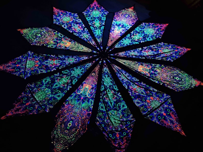 Ceiling Decoration Many Eyes Psychedelic Canopy 12 or 6 petals set. UV-Reactive Psychedelic Decoration image 2