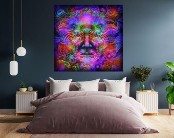 Uv backdrop YAKEKAN, blacklight trippy tapestry, glow party, fabric poster, aesthetic tapestry, neon light, synth trippy art