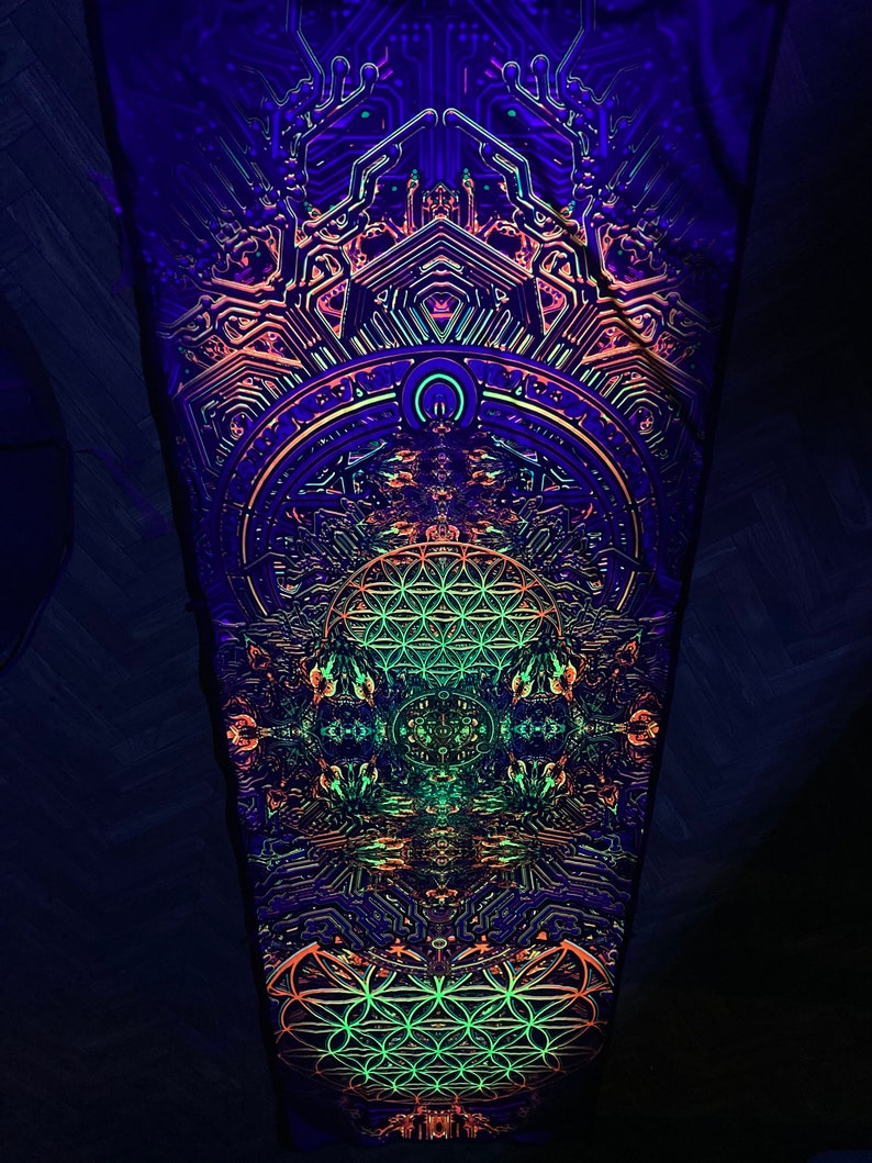 Sacral Gates 2 Art Print on Lycra Psychedelic Canvas UV: Sacred Geometry and Spiritual Trance, Buddha Wall Art, UV printing, Abstract art image 5