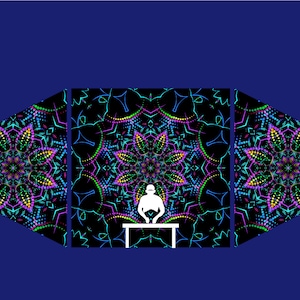 UV-Reactive Decor Dj Stage, Psychedelic Fluorescent Ceiling DJ Booth Blacklight Sacral Lycra psytrance festival party