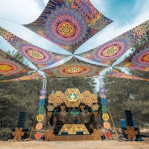 8.6x8.6 m UV Reactive festival Ceiling Decoration canopy Flower Of Life ORANGE medium star Festival set decor Psytrance Party Fluorescent
