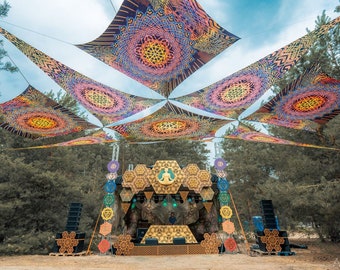 8.6x8.6 m UV Reactive festival Ceiling Decoration canopy Flower Of Life ORANGE medium star Festival set decor Psytrance Party Fluorescent