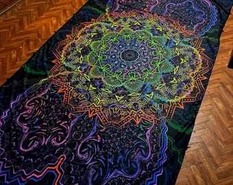 UV Reactive Psychedelic Mandala Tapestry – Luminous Lycra Art Print