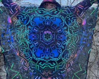 1 Layer Mesh Psychedelic Art Tapestry - Blacklight Spiritual Decor