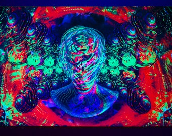 UV Psychedelic Tapestry, Voronoy Fracture Blacklight Art