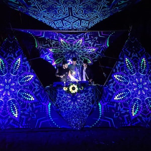 UV Psychedelic DJ Stage Design, Neon Mandala Decoration, Blacklight Tapestry