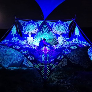 Psychedelic Decoration Small Set for DJ Stage - Trippy UV Psytrance Art, Geometric Wave Design, Neon Sign Art