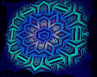 UV-Reactive Fractal Tapestry: Sacred Geometry Wall Art for Psychedelic Decor