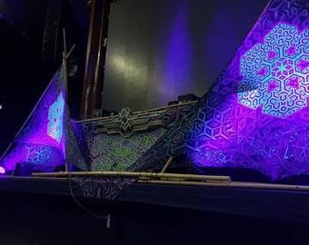 UV-Reactive Psychedelic Decoration dj Stage - MicroChip - Blacklight Festival art Trippy installation Fluorescent Glow Lycra DJ Booth vision