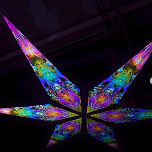 S,M,L UV Psychedelic Festival Canopy, 6 Petal Star Shamanic Way - Ceiling Decoration