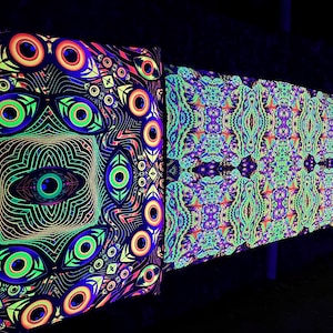 UV Psychedelic Backdrop Set - Sacred Geometry UV Collection, Psychedelic Tapestries with Aesthetic Fractal Decor