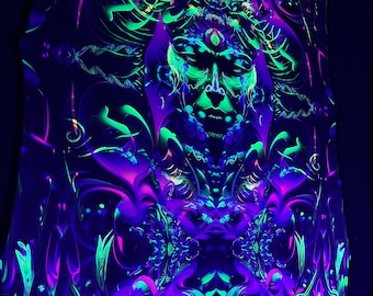 Tapisserie UV lumière noire, art psychédélique de Shiva, impression lycra géométrie sacrée