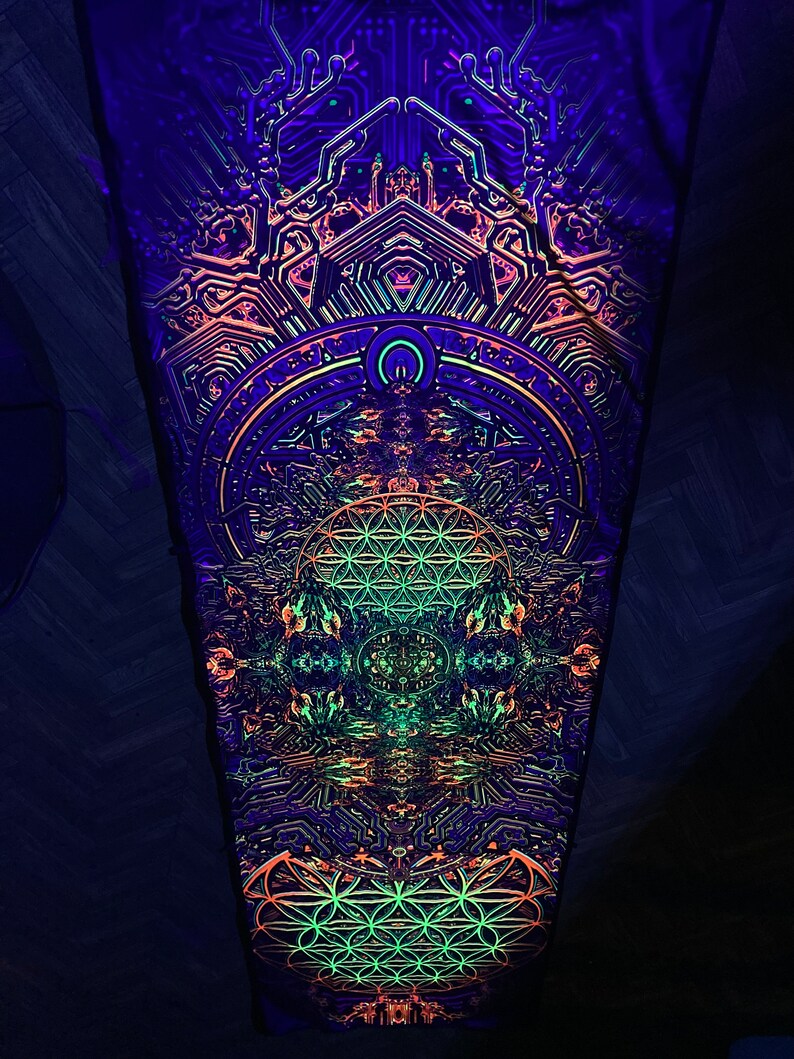 Sacral Gates 2 Art Print on Lycra Psychedelic Canvas UV: Sacred Geometry and Spiritual Trance, Buddha Wall Art, UV printing, Abstract art image 6