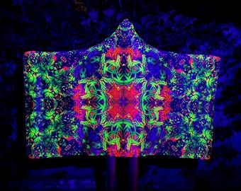 UV-Reaktive Psychedelische Kapuzendecke - Festival Rave Cloak