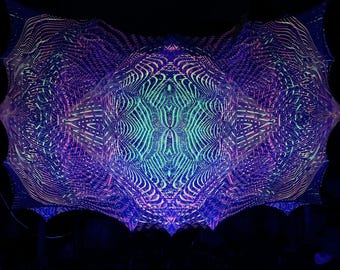 Fractal Blacklight Mesh 2 layers Tapestry, Spiritual Fabric Poster, UV Reactive Art