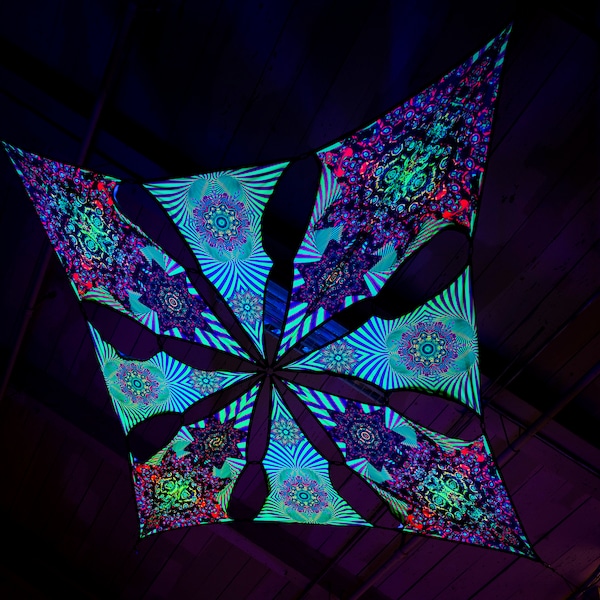 Deckendekoration - Psychedelischer UV-Reaktiver Baldachin Größen S,M,L - "SQUARE CANOPY"