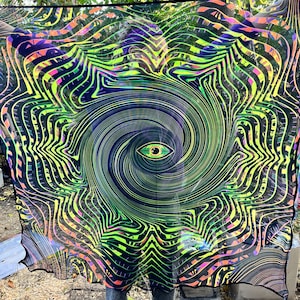 Drittes Auge Netzstoff: Schwarzlicht Fraktal Kunst, spiritueller UV Druck