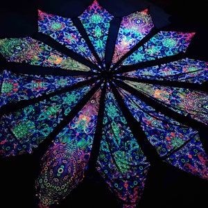 S, M, L, Ceiling Decoration, Festival Canopy 12/6 petals set, Many Eyes UV-Reactive Psychedelic Artwork