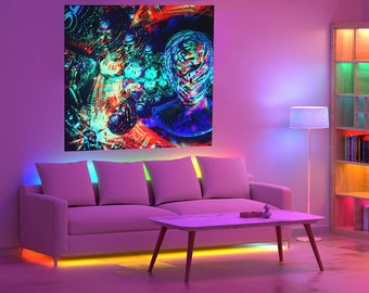 Trippy Blacklight Tapestry Abstract Wall Art "Voronoy Fracture", Aesthetic Esoteric Backdrop