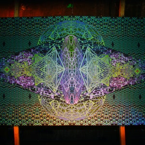 UV Psychedelic Fluorescent Trippy Tapestry &quot;Sacred Molecule&quot;
