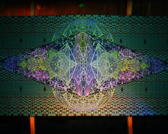 UV Psychedelic Fluorescent Trippy Tapestry "Sacred Molecule"