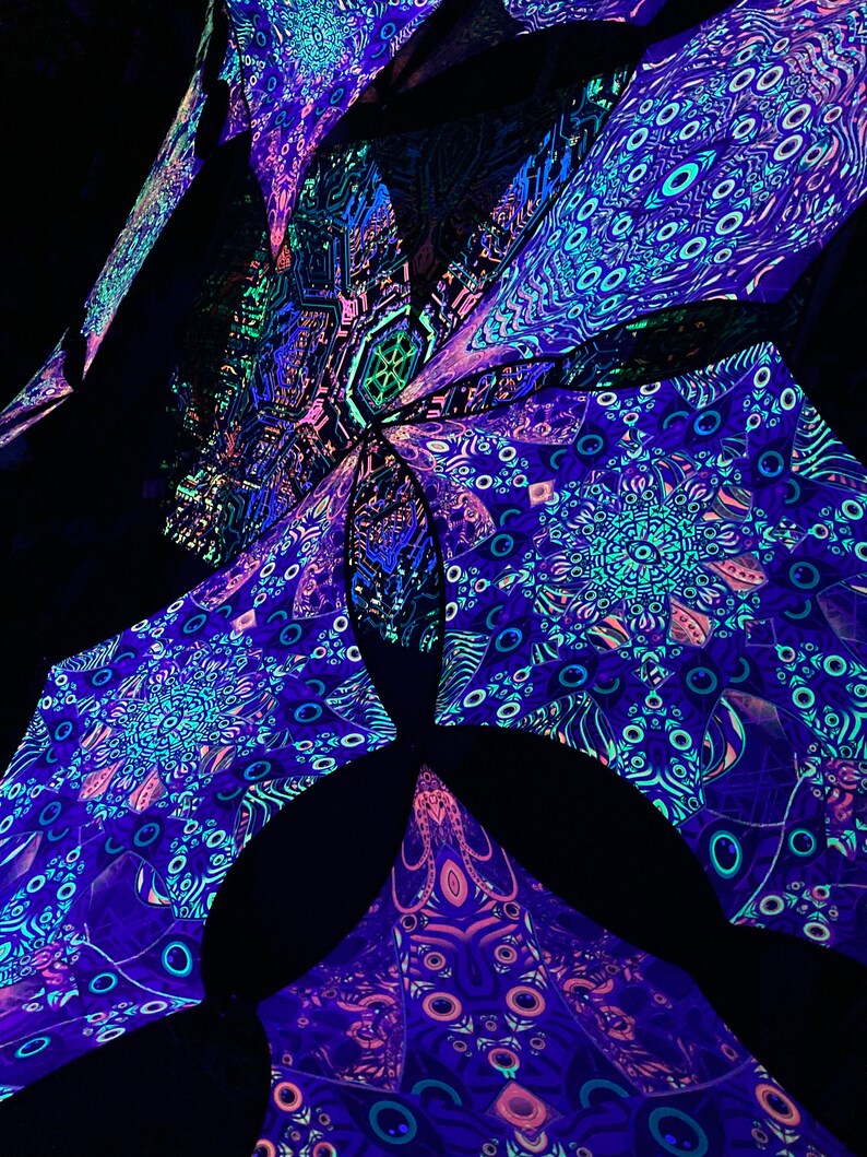 UV-Reactive Psychedelic Decoration Stage Design Sacral Portal Psychedelic Canopy 12 petals set with satin print image 6