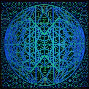 "Psychedelischer Hintergrund ""Powehi"" Schwarzlicht spiritueller Wandbehang Wandbehang Fraktal Kunst Stoff Poster Ästhetik Meditationsraum Techno."