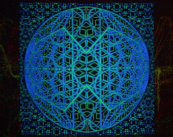 Psychedelic backdrop "Powehi" Blacklight Spiritual Tapestry decor wall hanging fractal art Fabric Poster Aesthetic Meditation room Techno