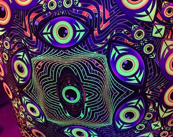 Psychedelic backdrop "Eyes" Blacklight Spiritual Tapestry decor wall hanging fractal art Fabric Poster Aesthetic Meditation room Techno