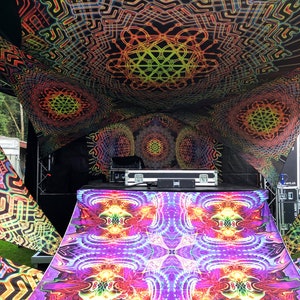 UV-Reactive DJ stage Decor - Flower of Life -  Ceiling Psychedelic deco Festival Art Trippy Party Lycra Psytrance Fluorescent